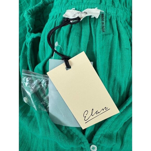 New Elan Green Halter Vneck Button Front Cotton Cover-Up Minidress Women Size L - Picture 7 of 8